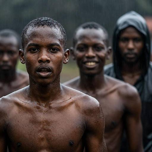 Dynamic Rainstorm Portrait of Three Men