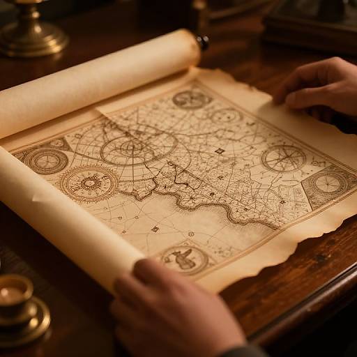 Hands Unrolling Ancient Map Scroll