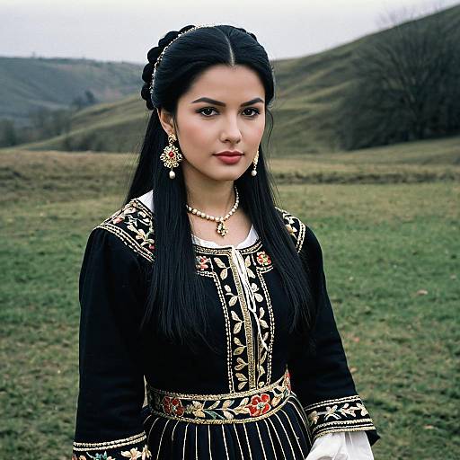 Young Woman in Georgian Traditional Costume Outdoors