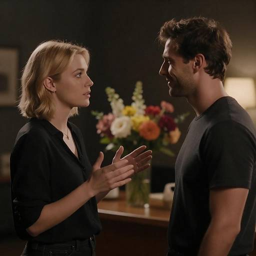 Couple in deep conversation indoors