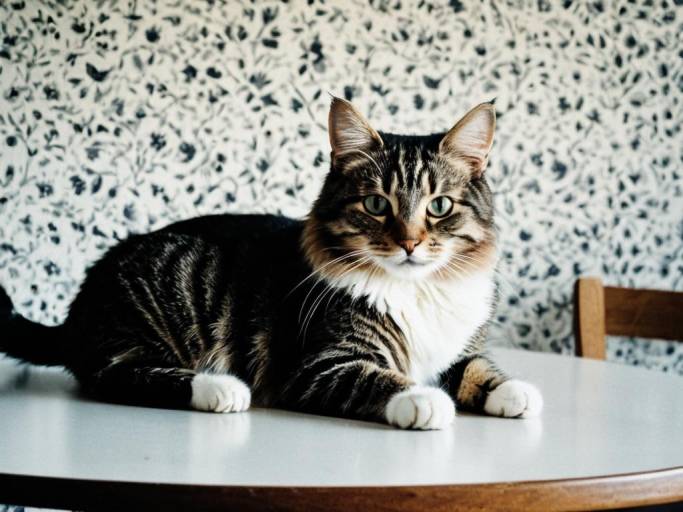 Tabby Cat Lying on Table