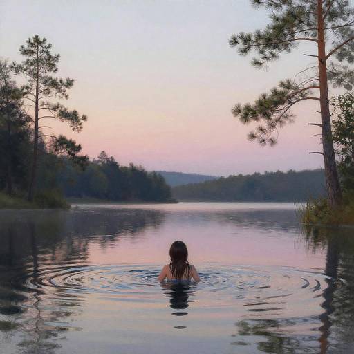 Girl Swimming at Dusk in Lake
