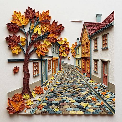 Autumn Cobblestone Street Paper Quilling