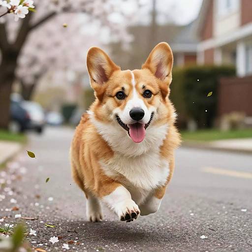 Energetic Corgi Running in Spring