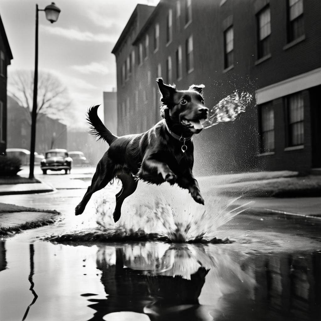 Vintage Dog Leaping Through Water