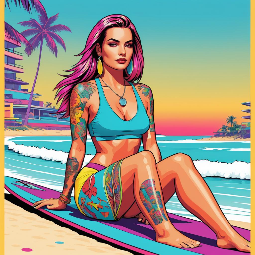 Stylish Surfer in Vibrant Pop Art