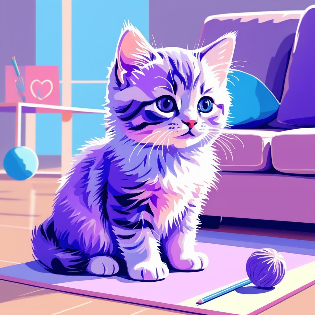 Adorable Kitten in Pastel Living Room