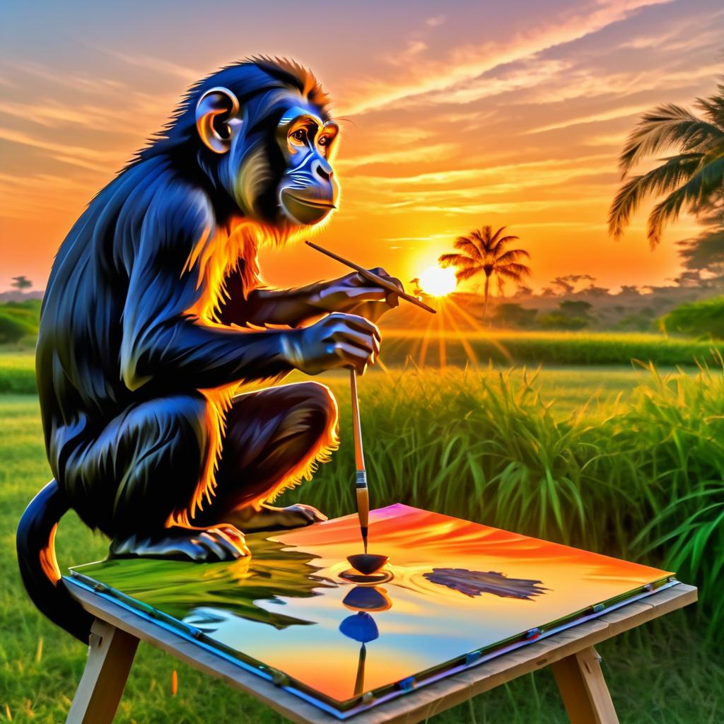 Surreal Monkey Painting a Sunset