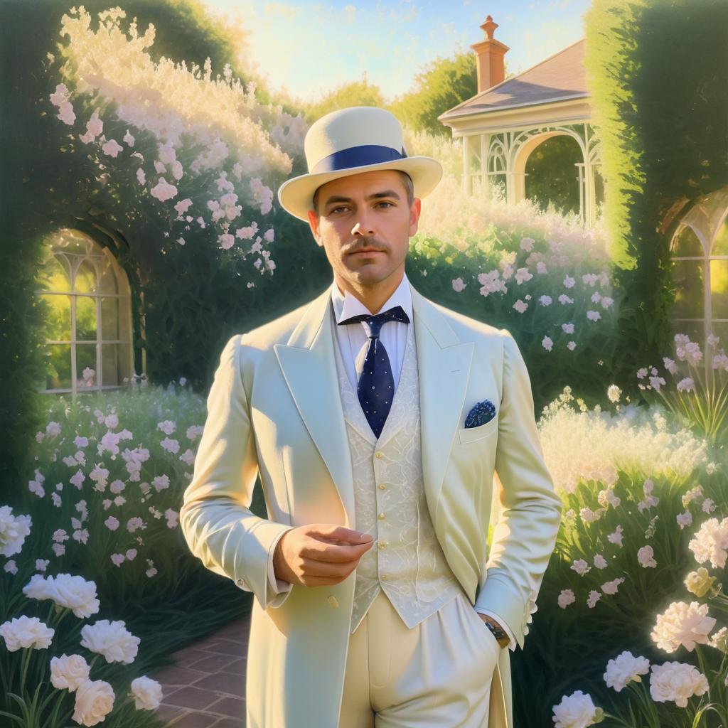 Elegant Edwardian Gentleman in a Garden