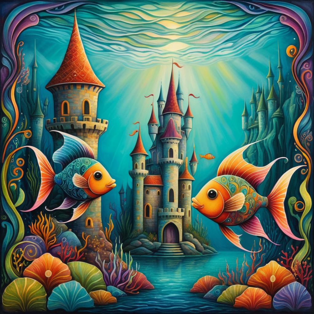 Whimsical Fish in Underwater Castle