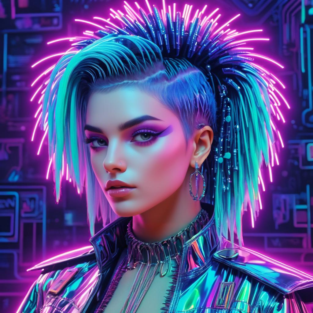 Vibrant 90s Cyberpunk Queen Art