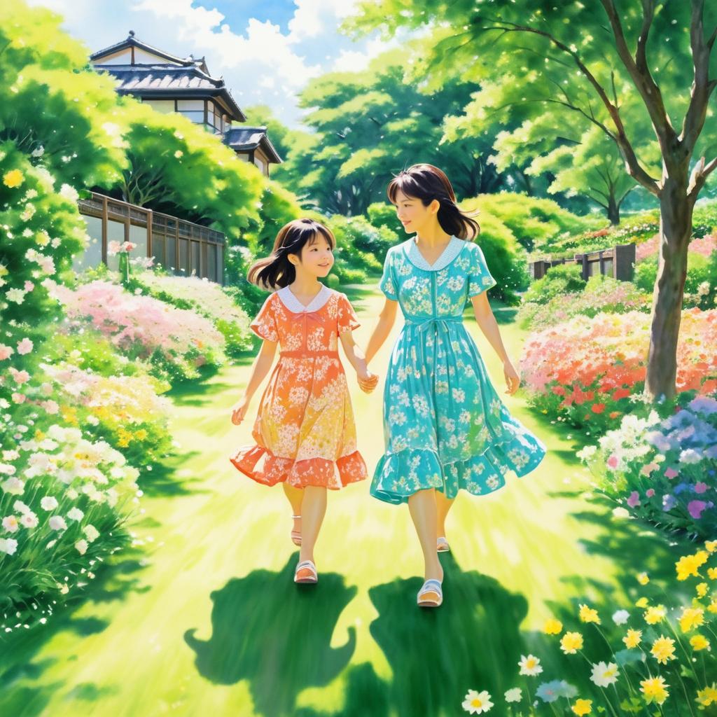 Joyful Mother-Daughter Bond in Blooming Garden