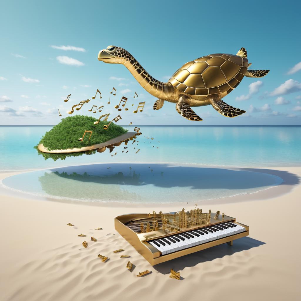 Surreal Saxophone Drop Above Turtle