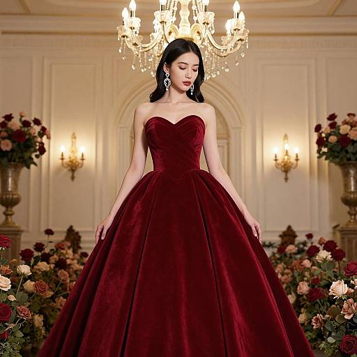Elegant Red Velvet Ball Gown