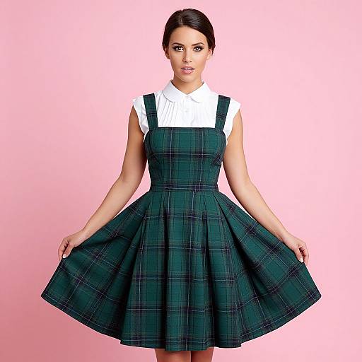 Retro Green Tartan Pinafore Style