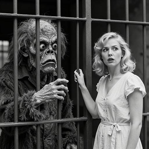 Surprised Blonde Woman and Monster Encounter