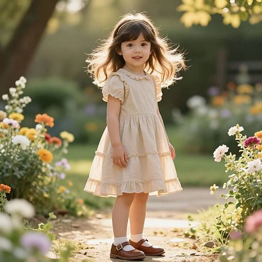 Young Girl in Sunlit Garden