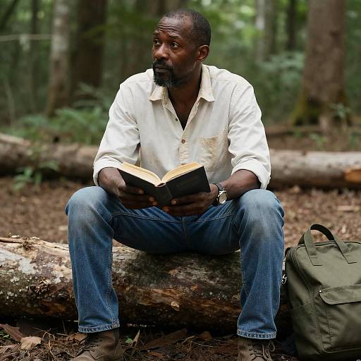 Contemplative Man in a Forest Setting