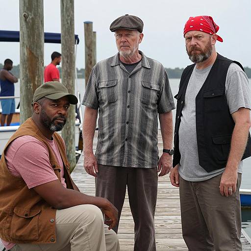 Intense Portrait of Three Dockside Men