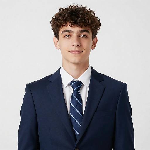 Young Man in Dark Blue Suit and Tie