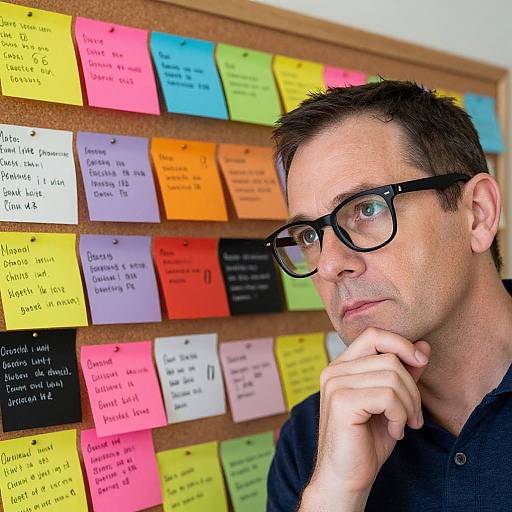 Photograph of a man with short brown hair, black glasses, and a black polo shirt, thoughtfully resting his chin on his hand, in front