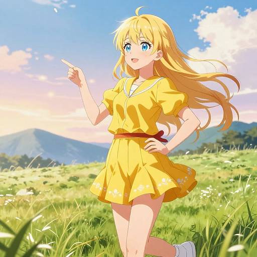 Vibrant Blonde Anime Girl in Meadow