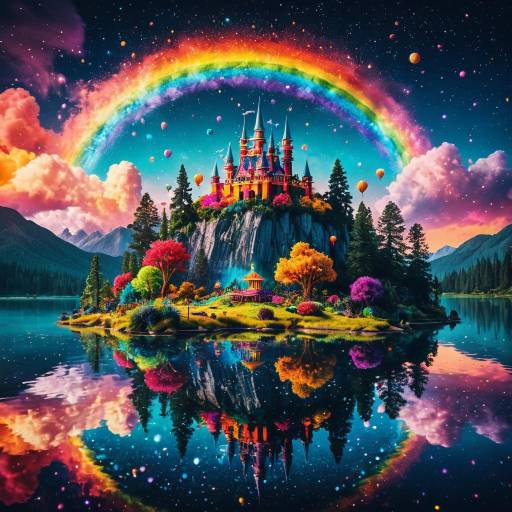Fairy-Tale Floating Island Kingdom at Night
