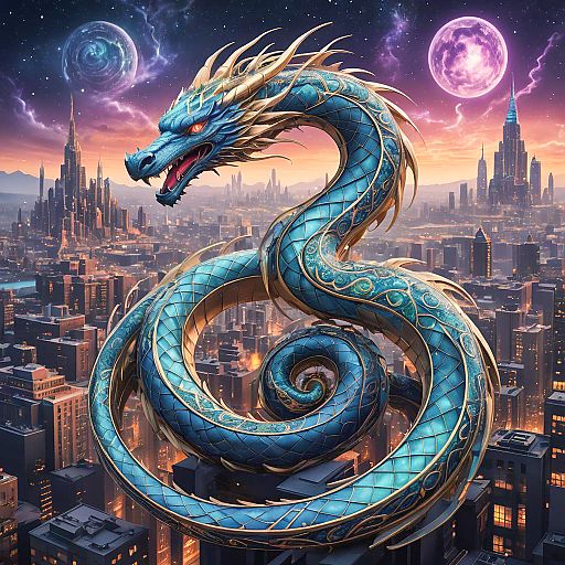 Celestial Serpent Dragon in Futuristic Art Celestial Serpent Dragon in Futuristic Art