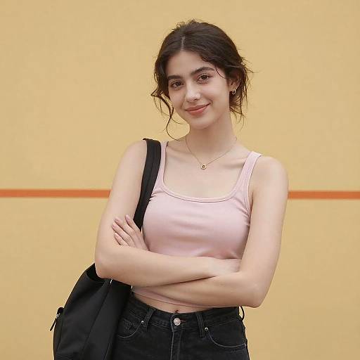 Young Woman Posing by Colorful Wall