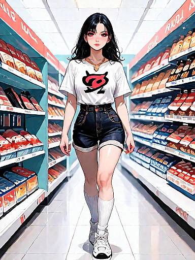 Woman in Casual Streetwear Walking in Store