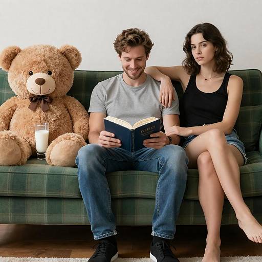 Cozy Moments on a Plaid Sofa