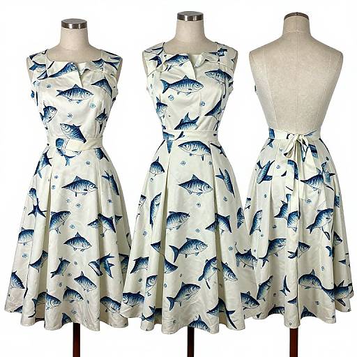 1950s Vintage Serbin Fish Print Dress