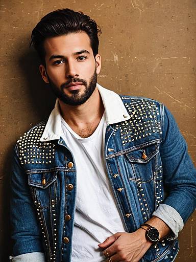 Stylish Man in Studded Denim Jacket