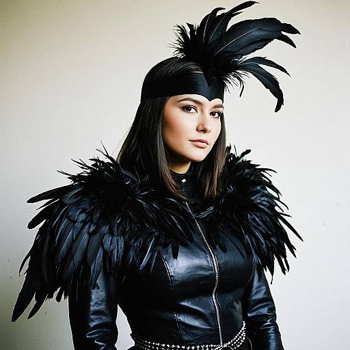 Woman in Black Feathered Costume