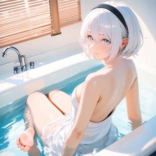 Anime Woman in Bathtub with Black Bikini