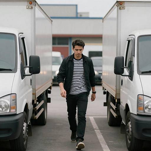 Man Walking Through Busy Parking Lot