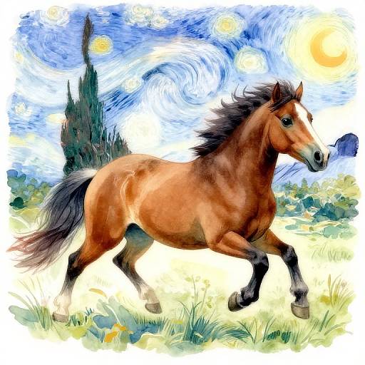 Frederiksborg Pony Running in Van Gogh Style