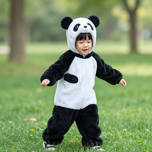 Asian Girl in Panda Costume Playing