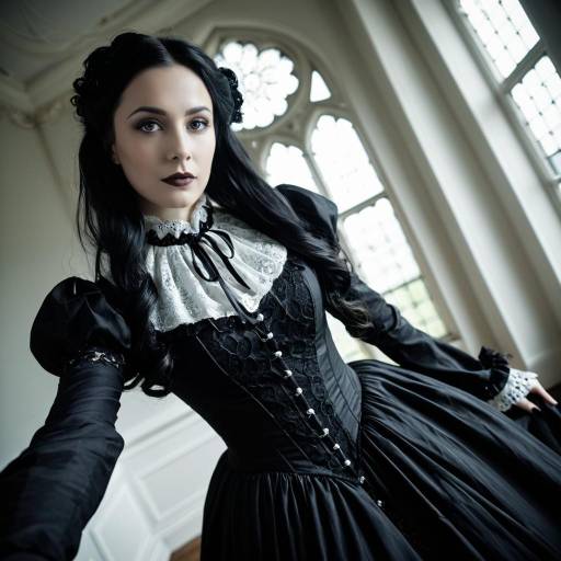 Gothic Victorian Woman in Elegant Black Dress