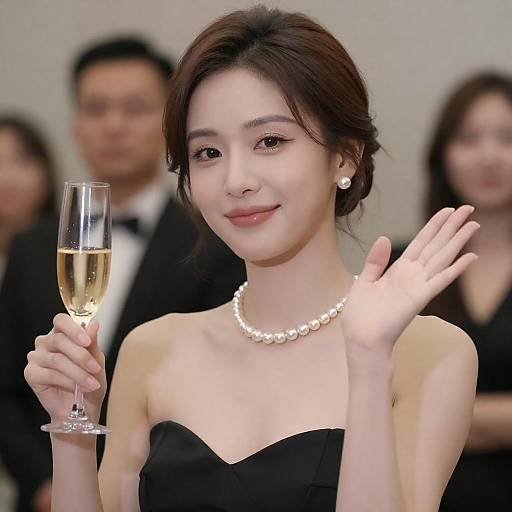 Elegant Asian Woman Toasting with Champagne