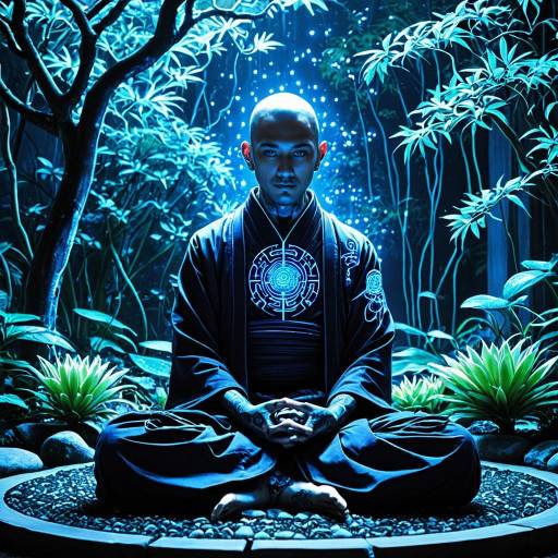 Mystical Cyber Monk in Neon Zen Garden