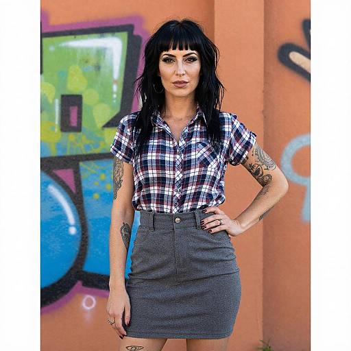 Confident Woman with Tattoos and Graffiti