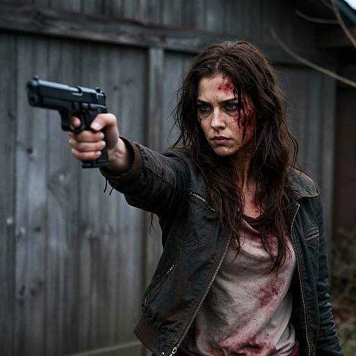Dramatic Scene with Intense Woman and Gun