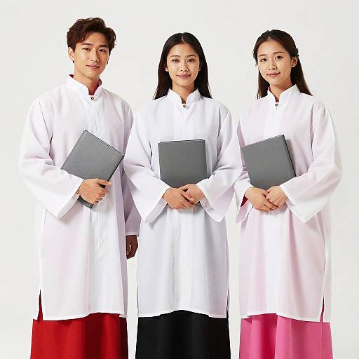 Three People in Colorful Tabard Robes