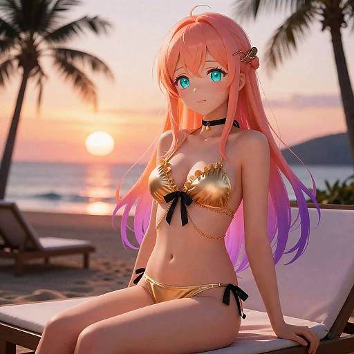 Sunset Gradient Anime Beach Lounge Girl