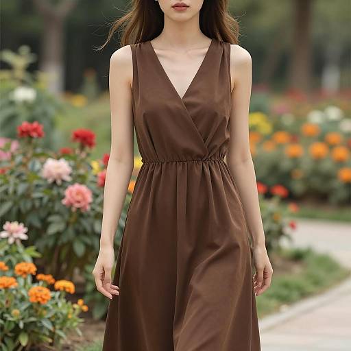 Elegant Young Woman in Coffee Gown