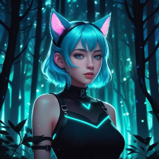 Enchanting Anime Catgirl in Fantasy Forest