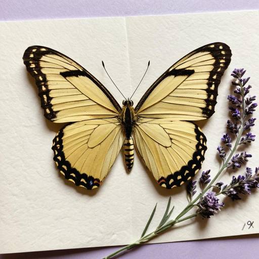 Golden Majestic Butterfly on Handmade Paper with Lavender