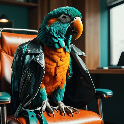 Edgy Parrot in Leather Jacket Office Scene
