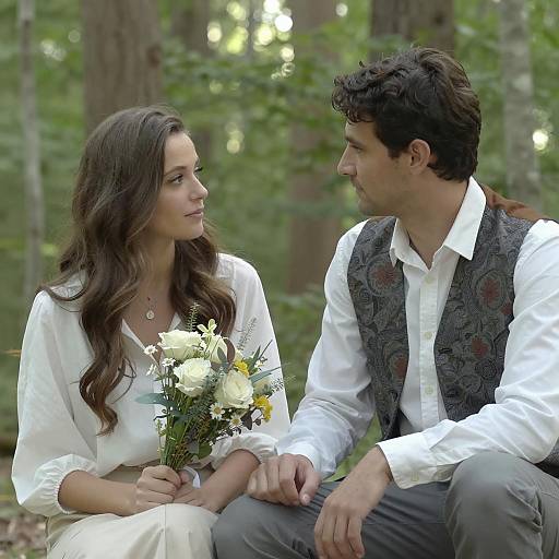 Couple Holding Hands in Forest